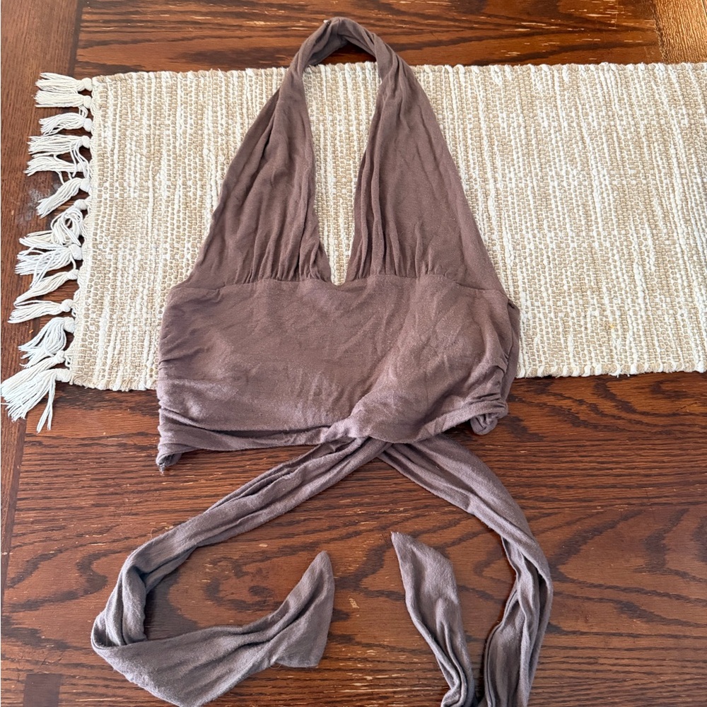 Brown Halter Wrap Top